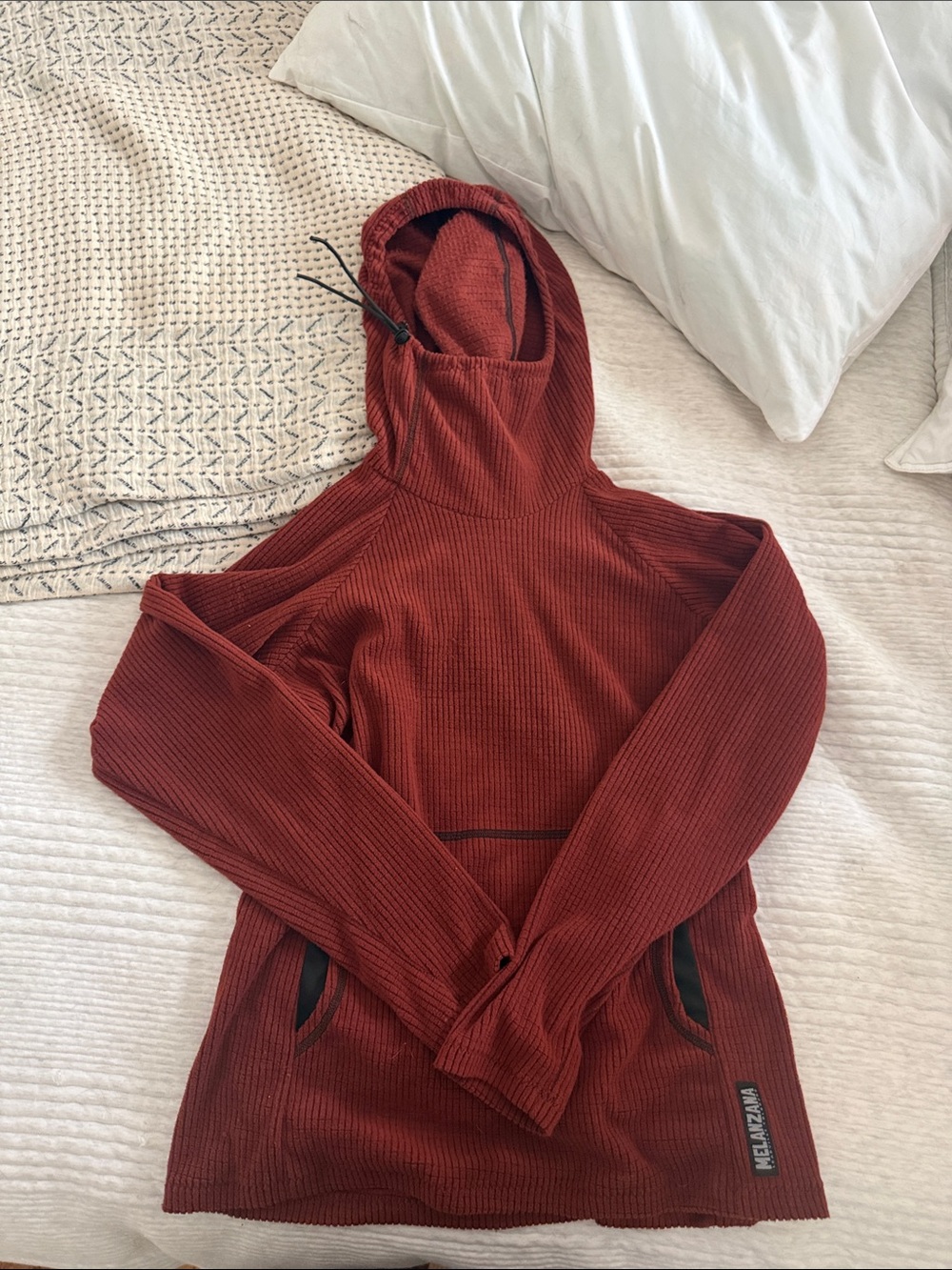 Melanzana Rust Red Micro Grid hoodie